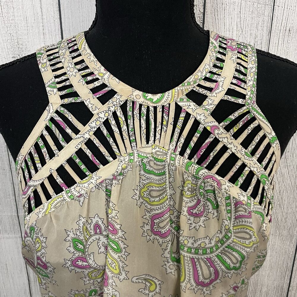 Anthropologie Leifnotes Women's Size 2 Multicolor Paisley Silk Lattice Trim Top - Picture 2 of 9